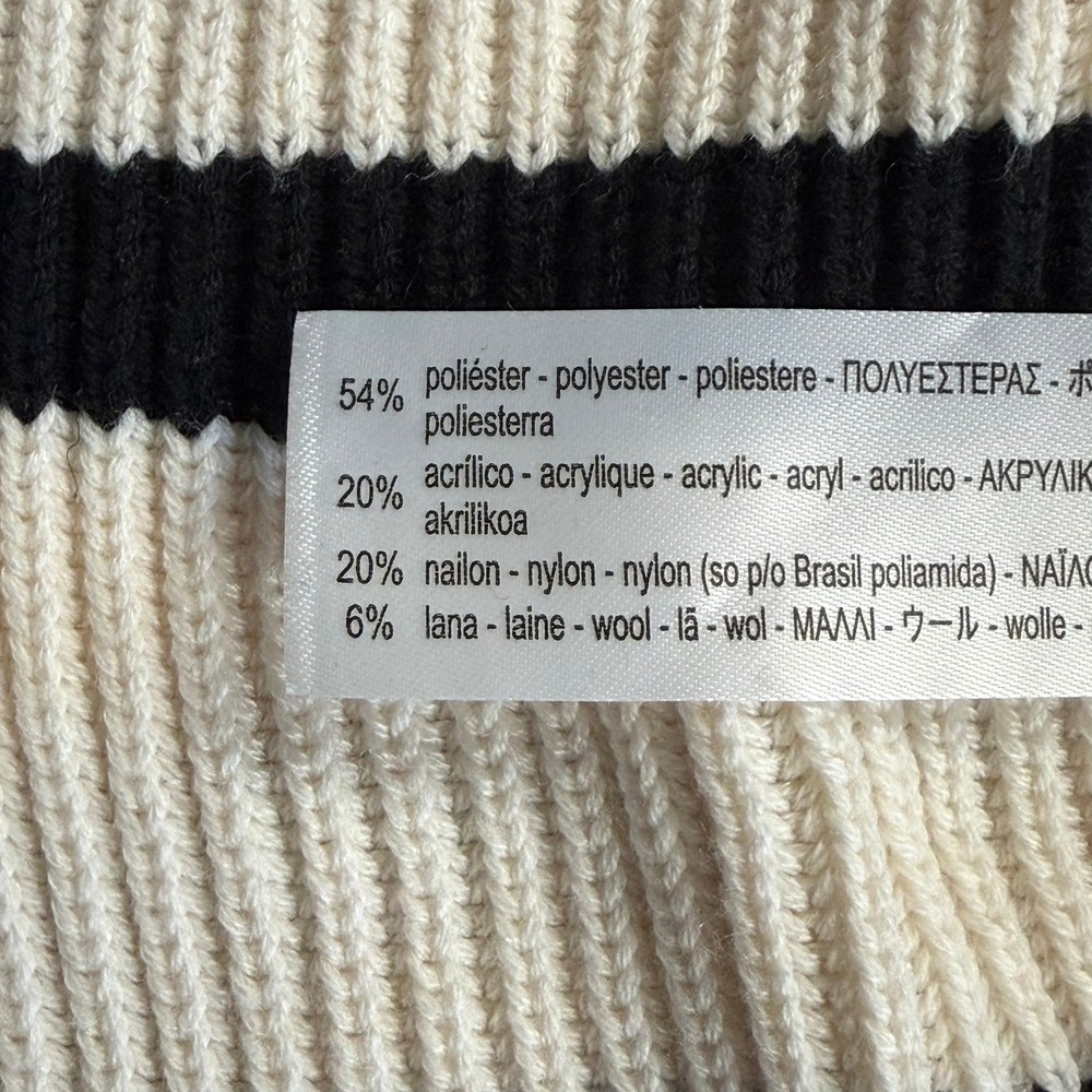 Zara Knit V-Neck Black Cream Striped Sweater Size Small - Picture 7 of 10